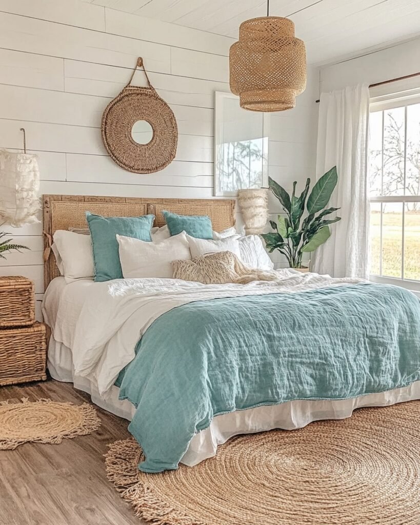 Coastal Bedroom with Aqua Blue