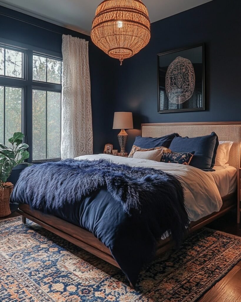 Deep Indigo Elegance with Bohemian Warmth