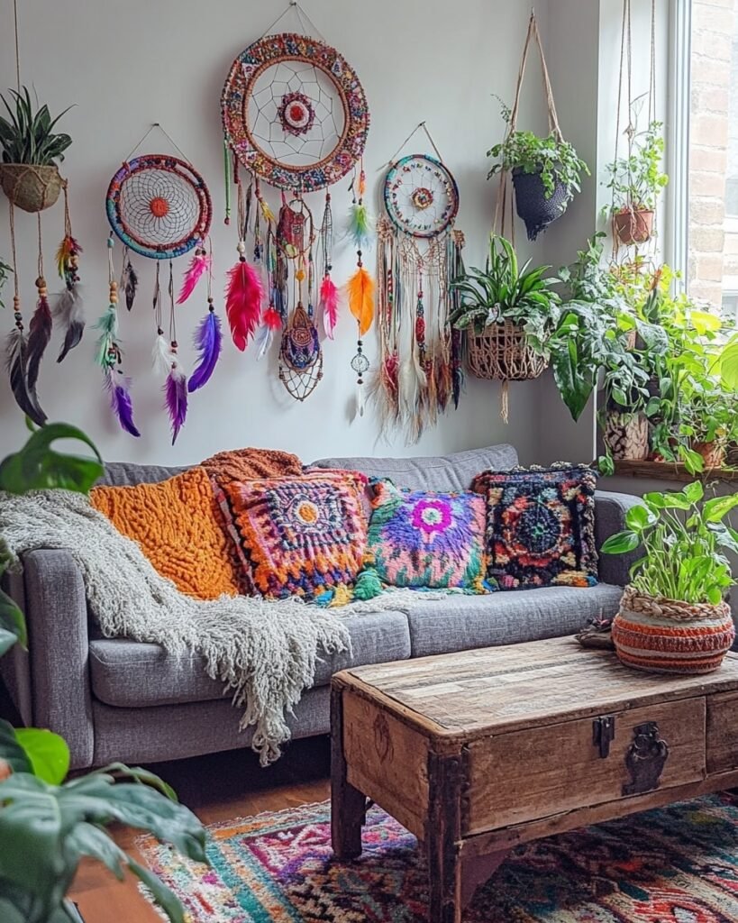 Dreamcatcher Wall and Colorful Textiles