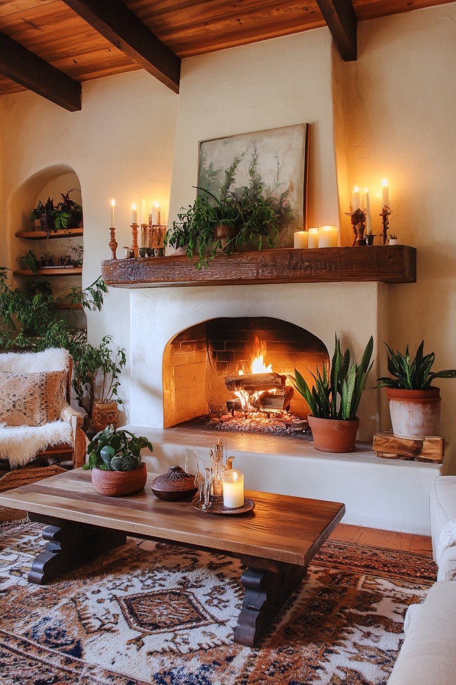 14. Build a Warm Bohemian Hearth Living Room