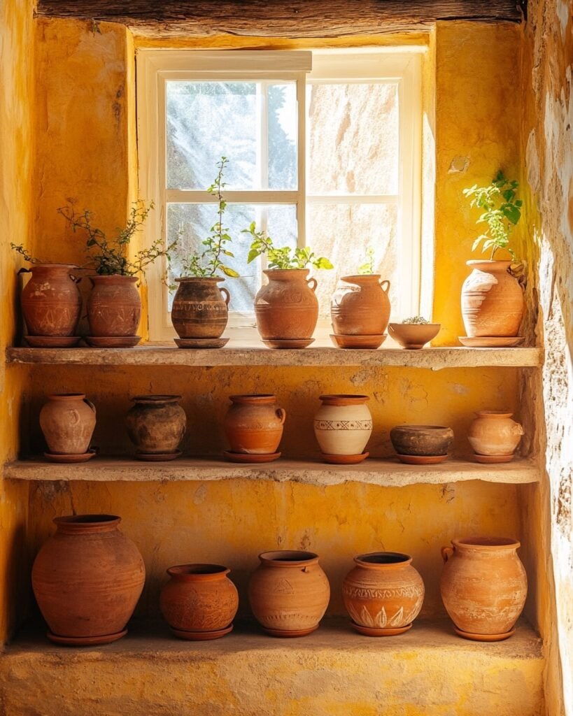 Pot Display by a Sunlit Window