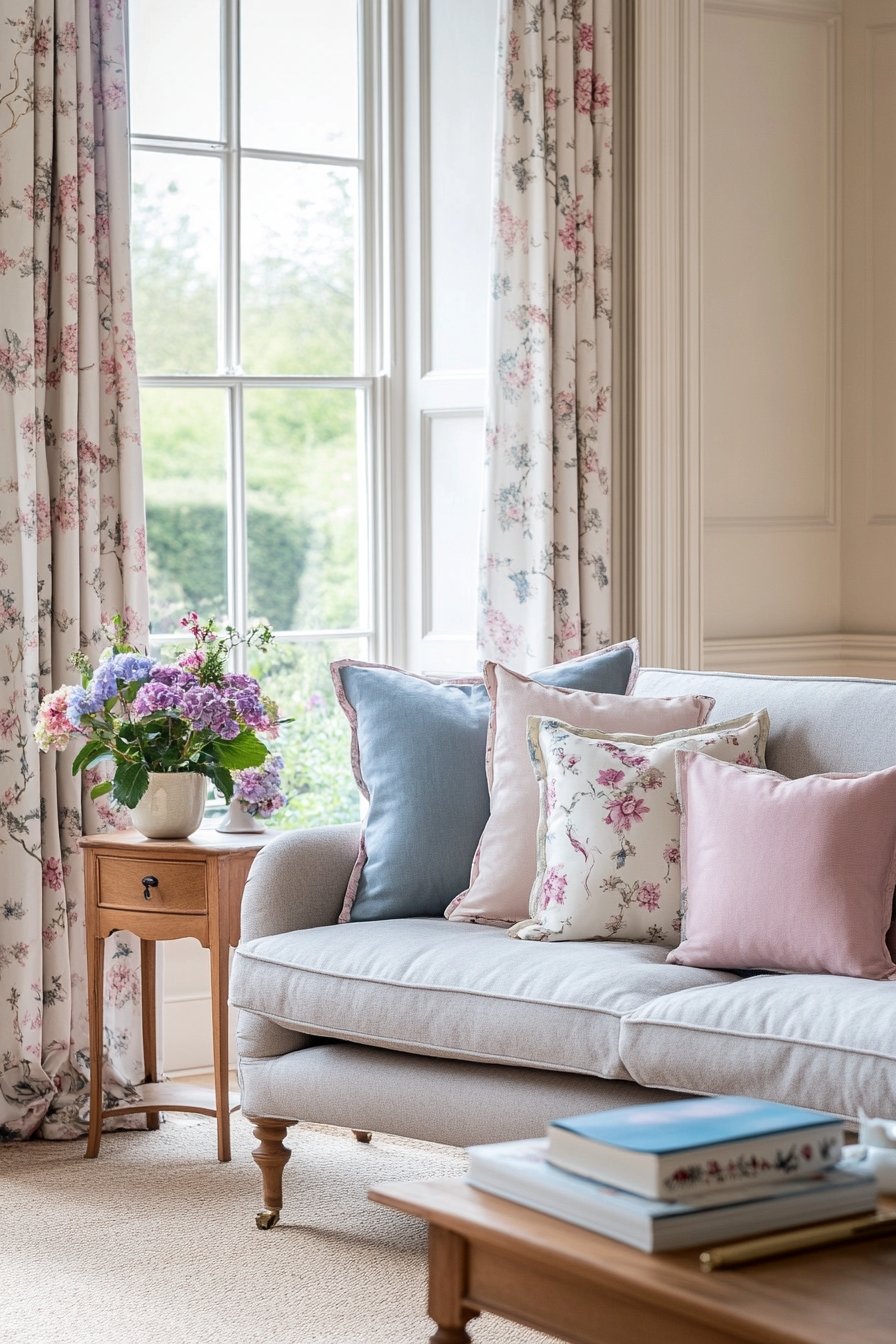 15. Cozy Floral Living Room Design