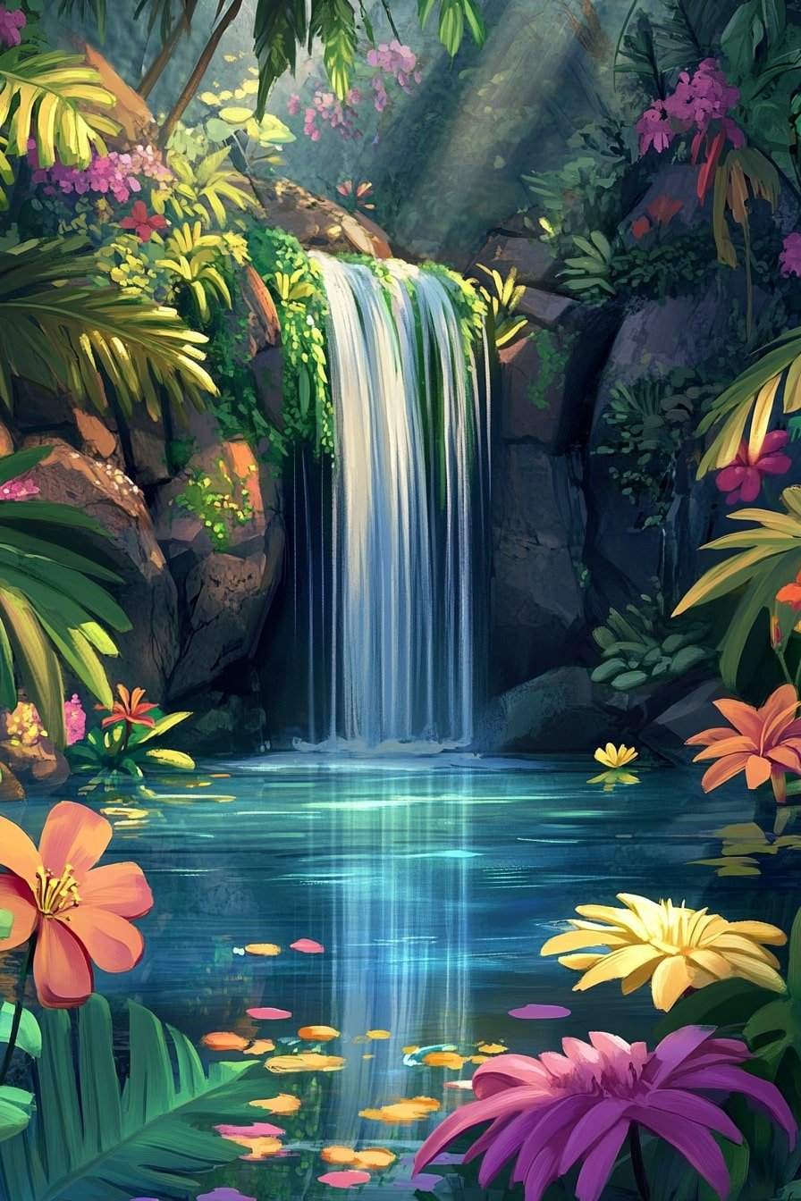 Create a Vibrant Tropical Waterfall Oasis