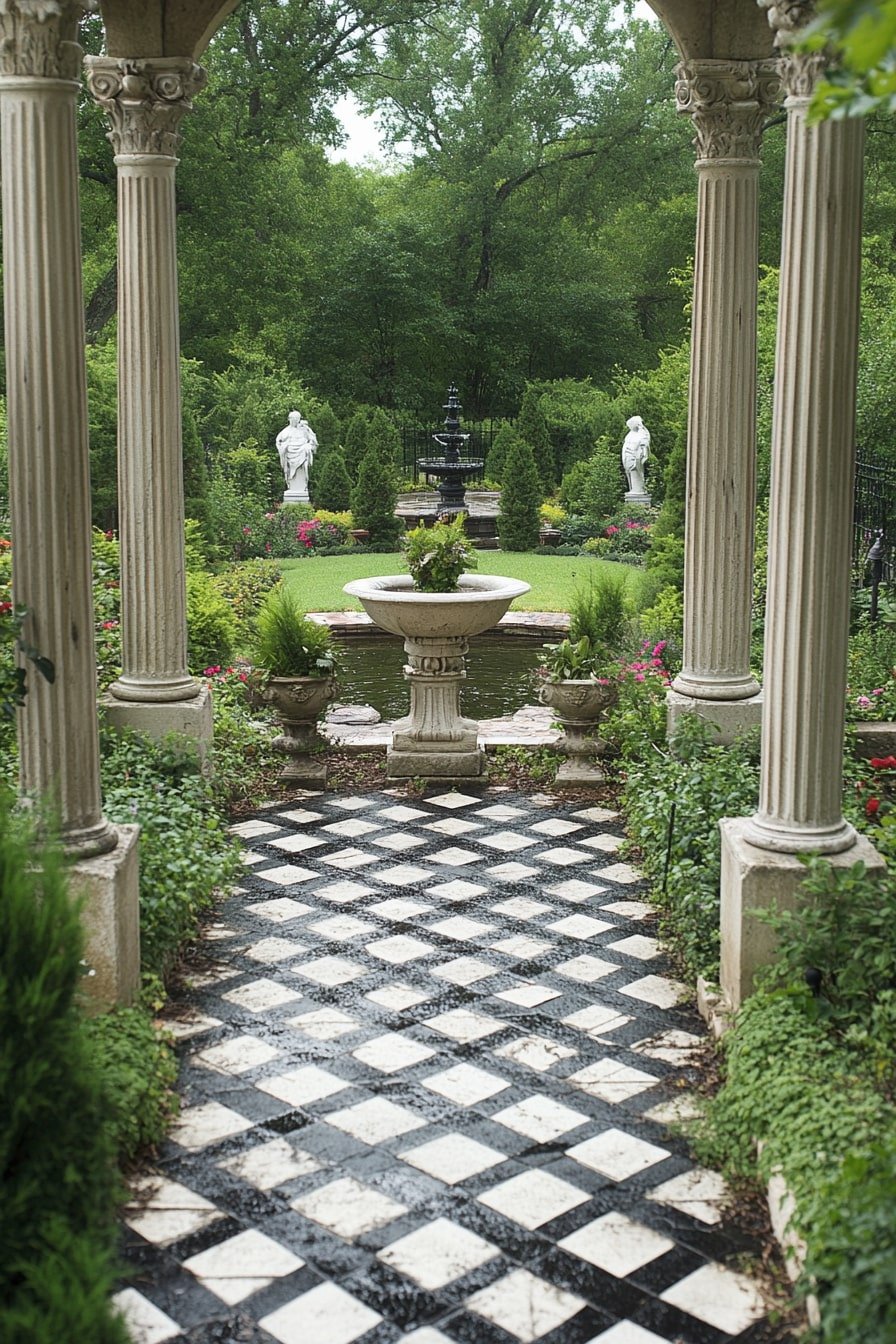 Design a Grand Classical Garden with a Reflective Water Feature