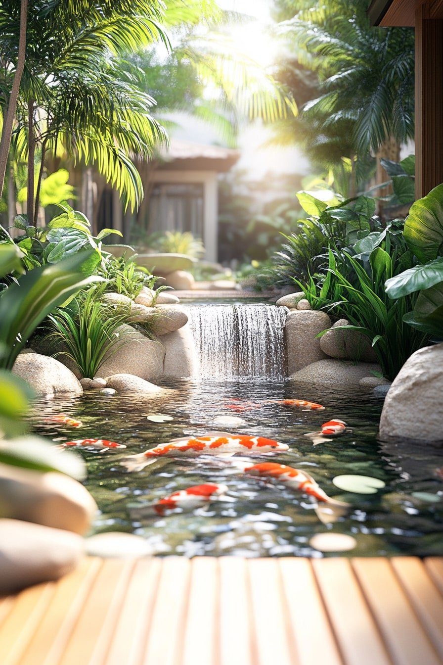 Design a Tranquil Koi Pond with a Gentle Waterfall