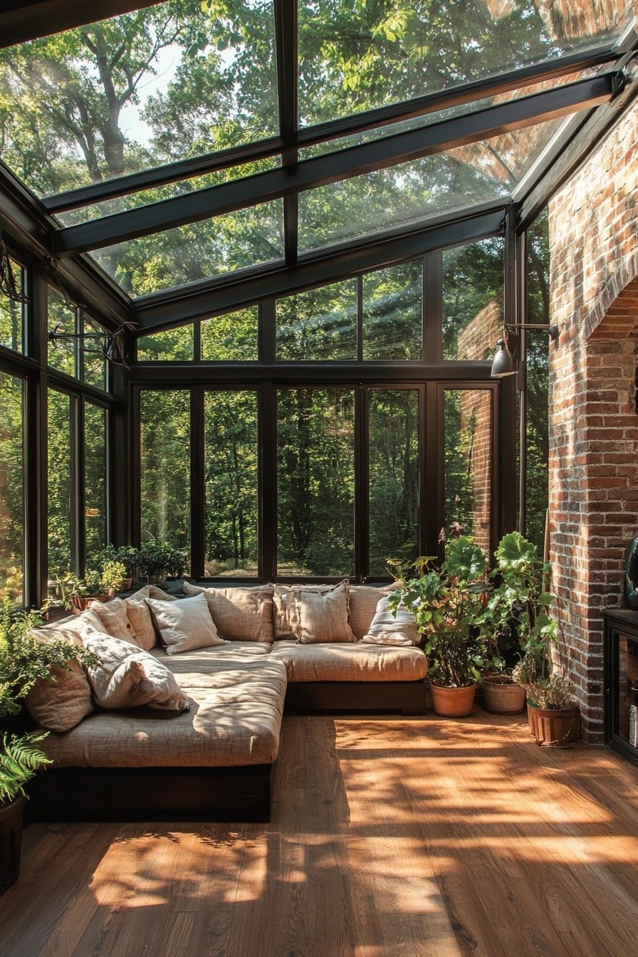Glass-Enclosed Outdoor Living Room with Nature Views