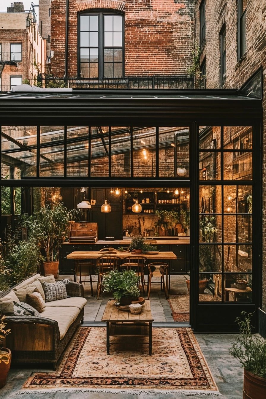 Industrial Courtyard Living with Warm Rustic Charm