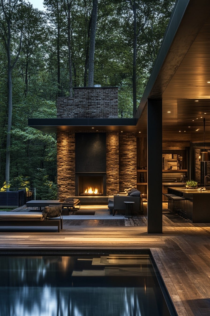 Sleek Outdoor Living Space with Fireplace & Pool