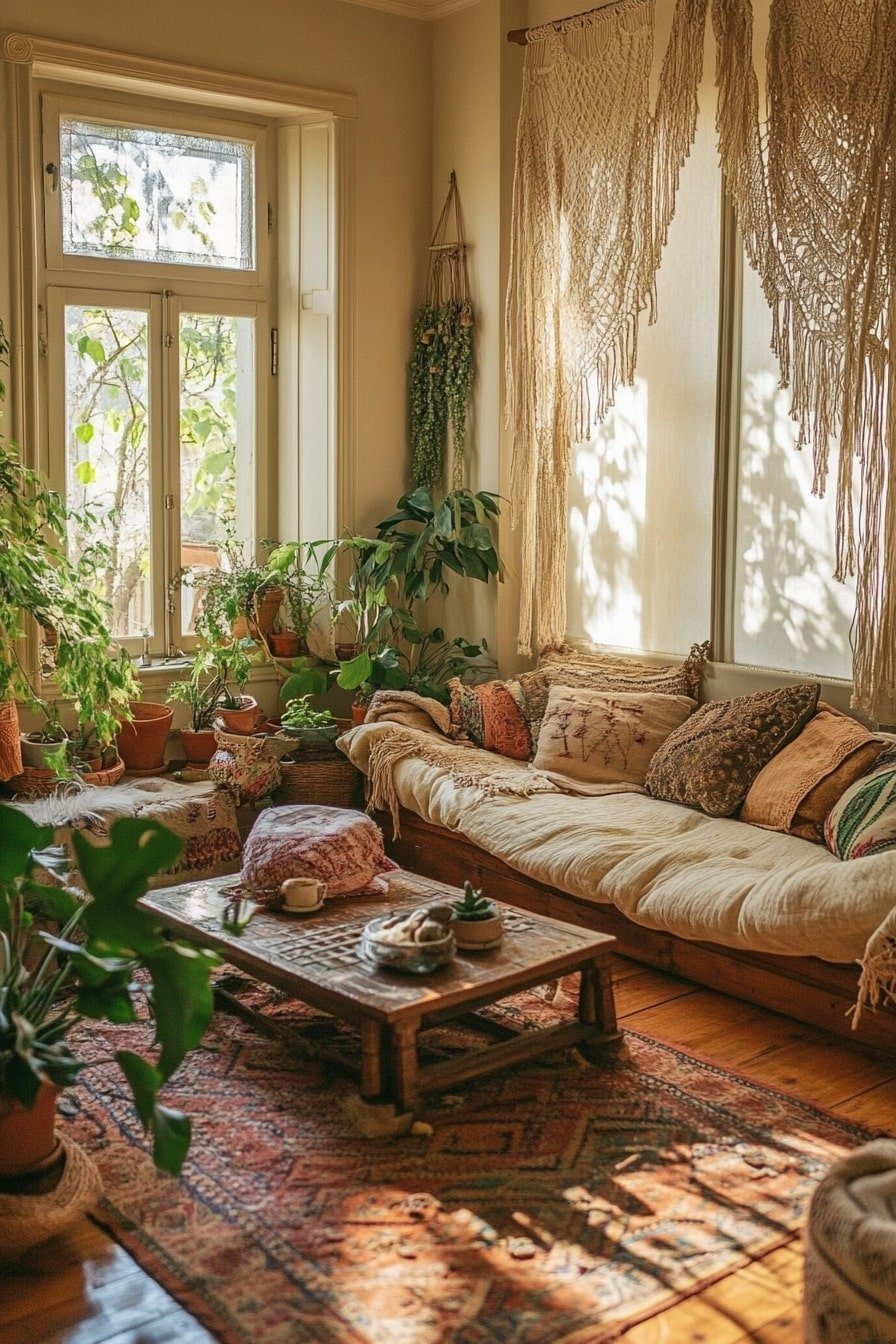 Sunlit Boho Lounge with Earthy Textures
