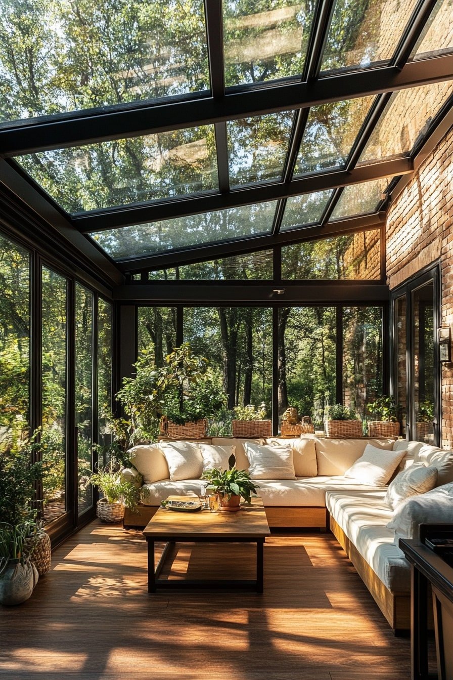 Sunlit Glass-Enclosed Outdoor Lounge