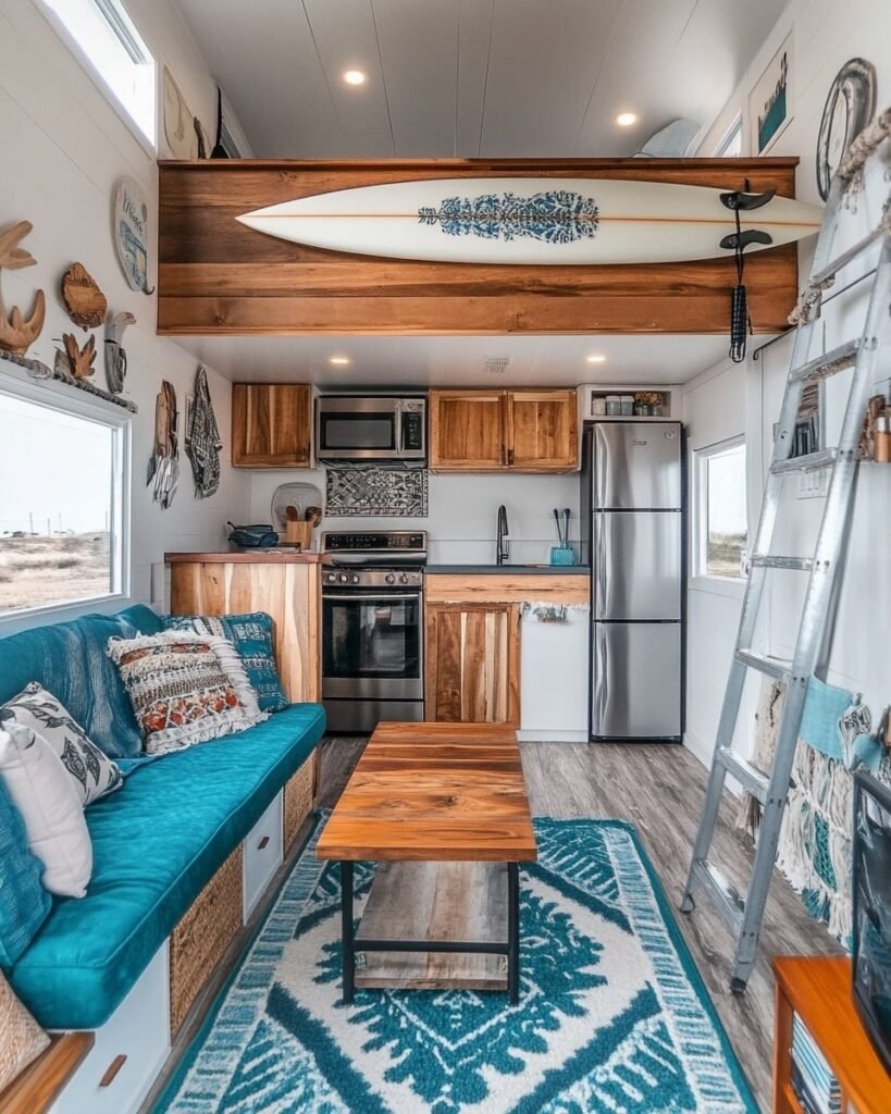 Bold Blues and Natural Wood