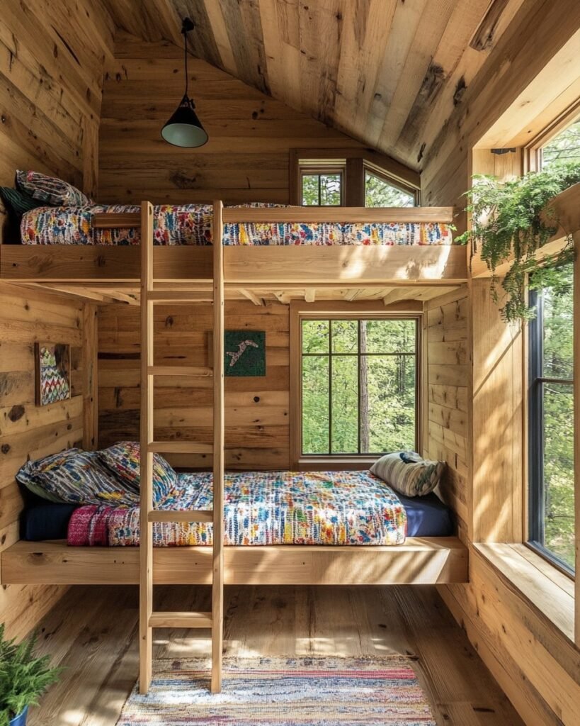 Bright Bunk Beds and Forest Views