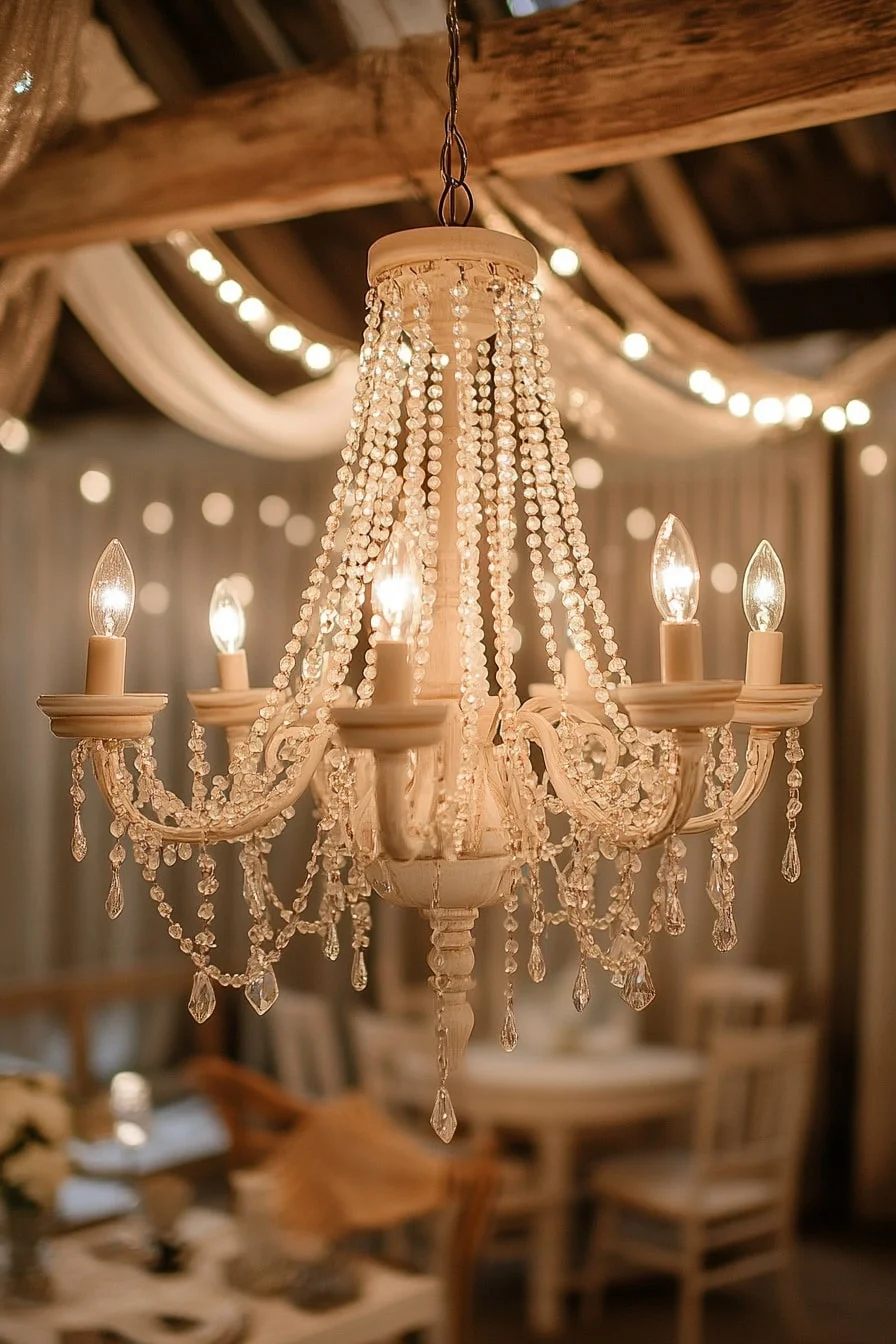 8. Beaded Chandeliers in a Neutral Kitchen
