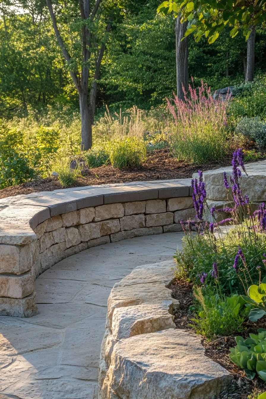 Bench Built into a Retaining Wall