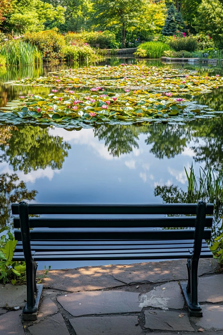 Bench Facing a Lily Pond