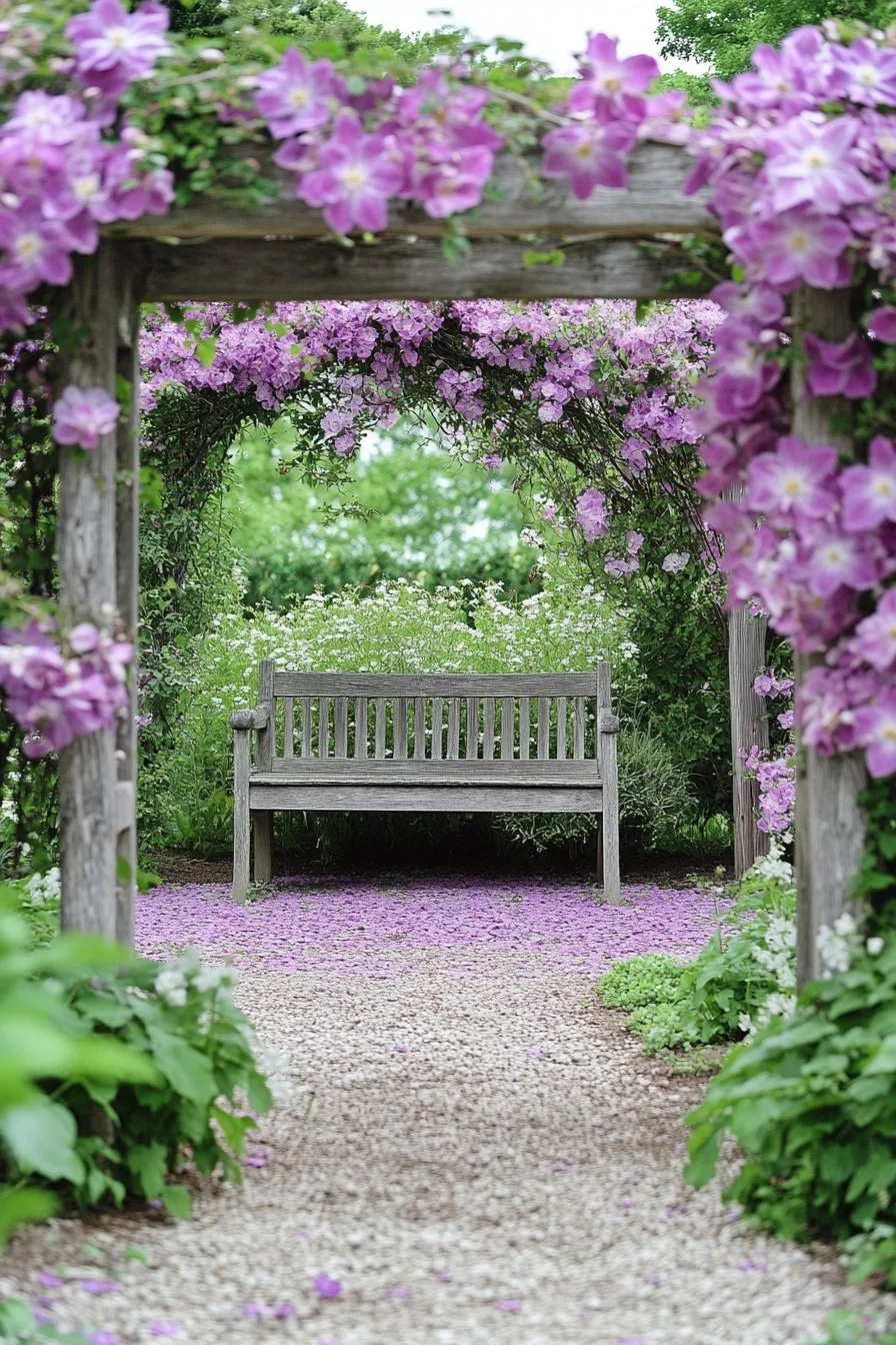 Bench Framed by Climbing Clematis