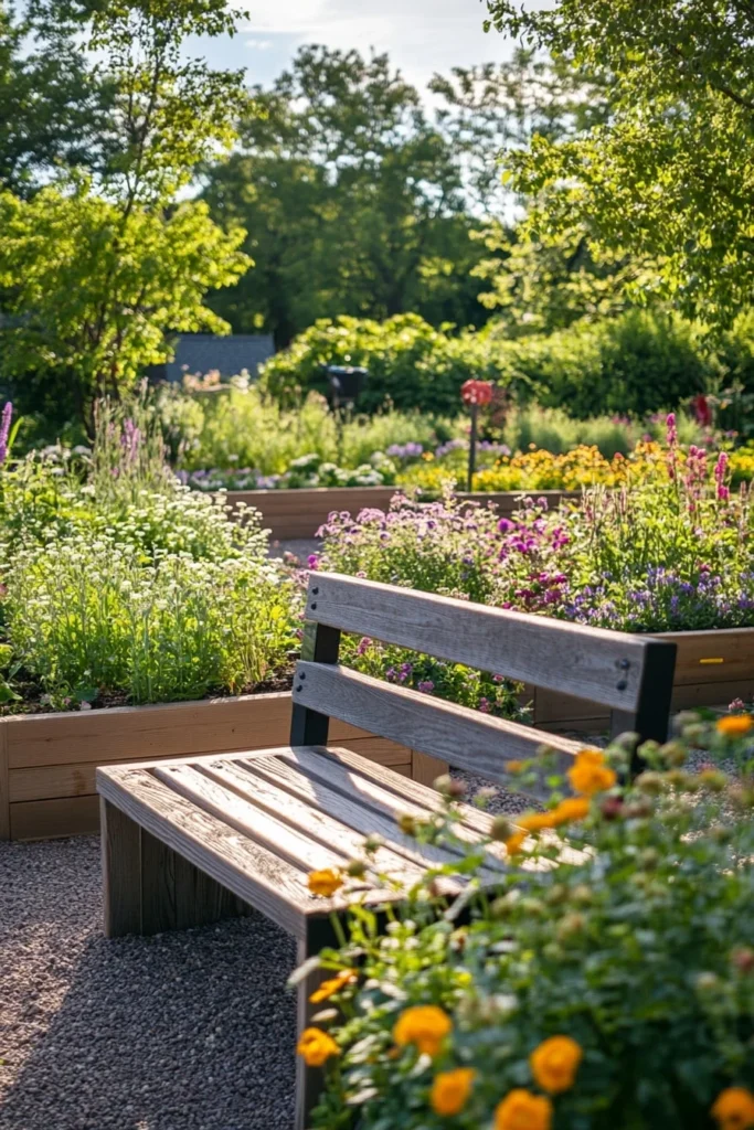 Bench Framed by Raised Beds