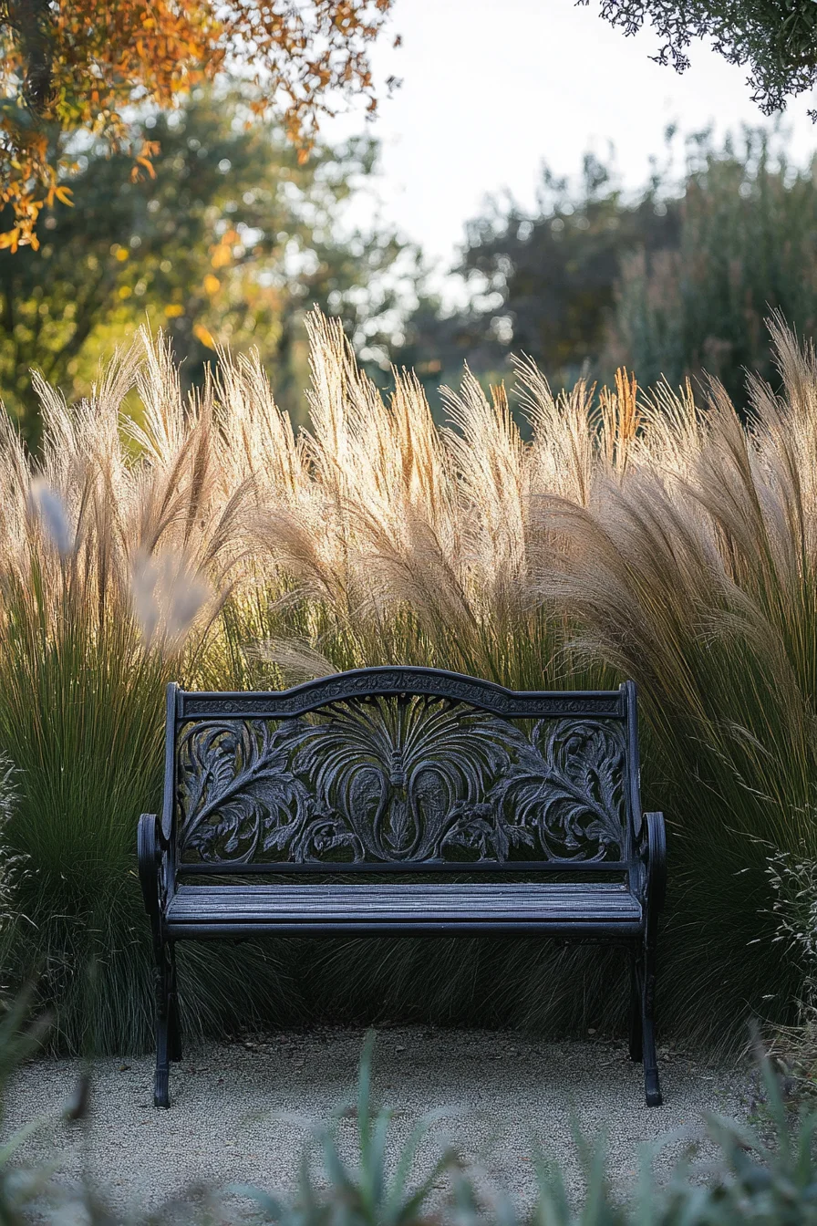 Bench Nestled in Tall Ornamental Grass