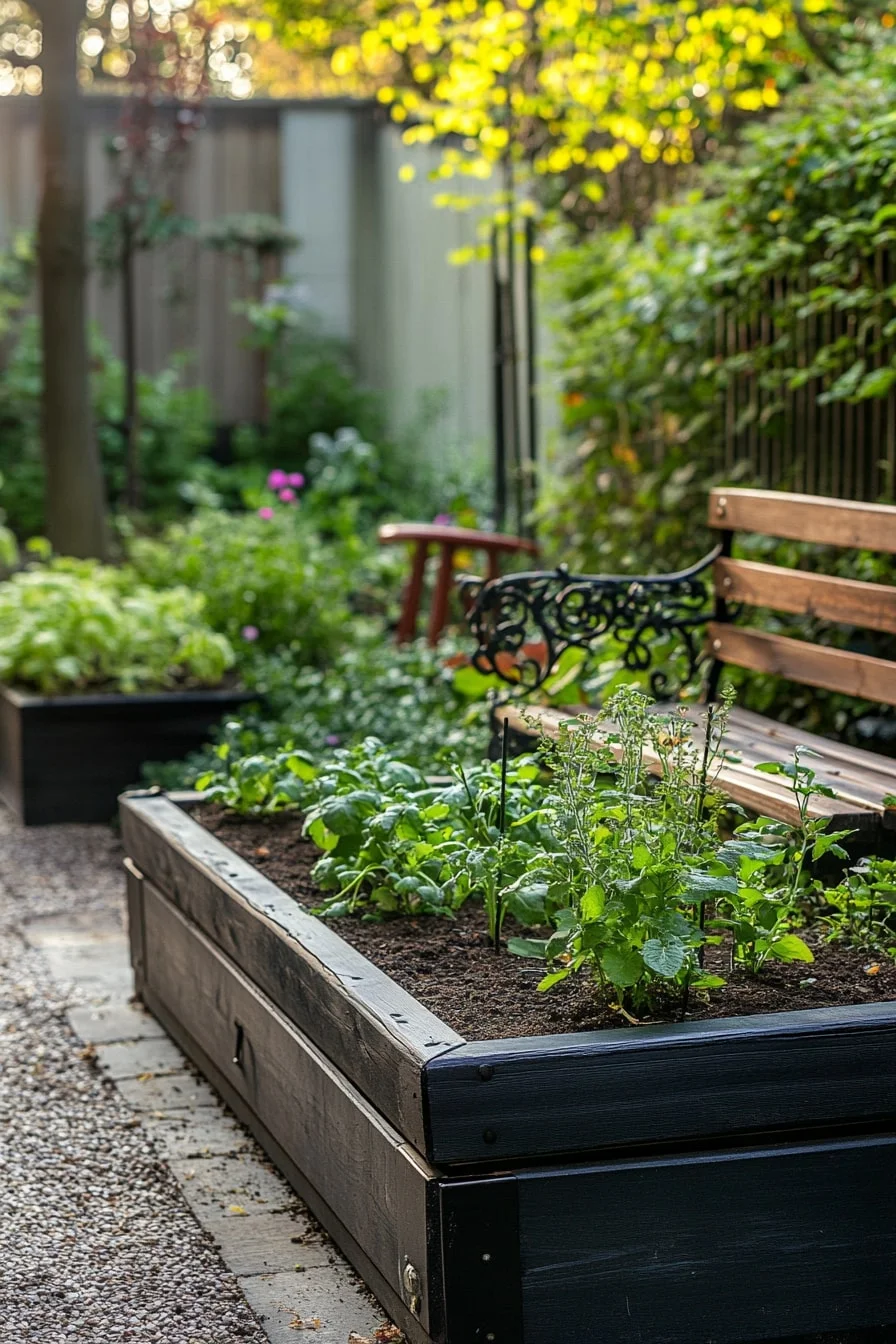 Bench by a Raised Herb Bed