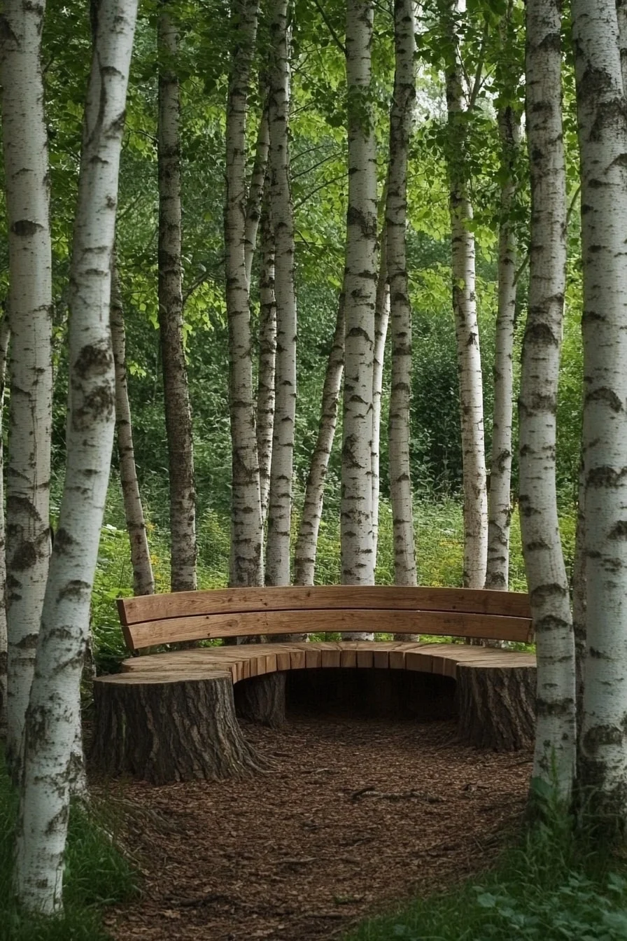 Bench in a Circle of Birch Trees