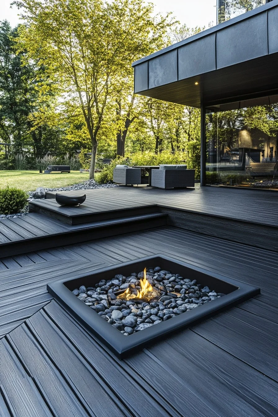Black Deck with Built-In Benches