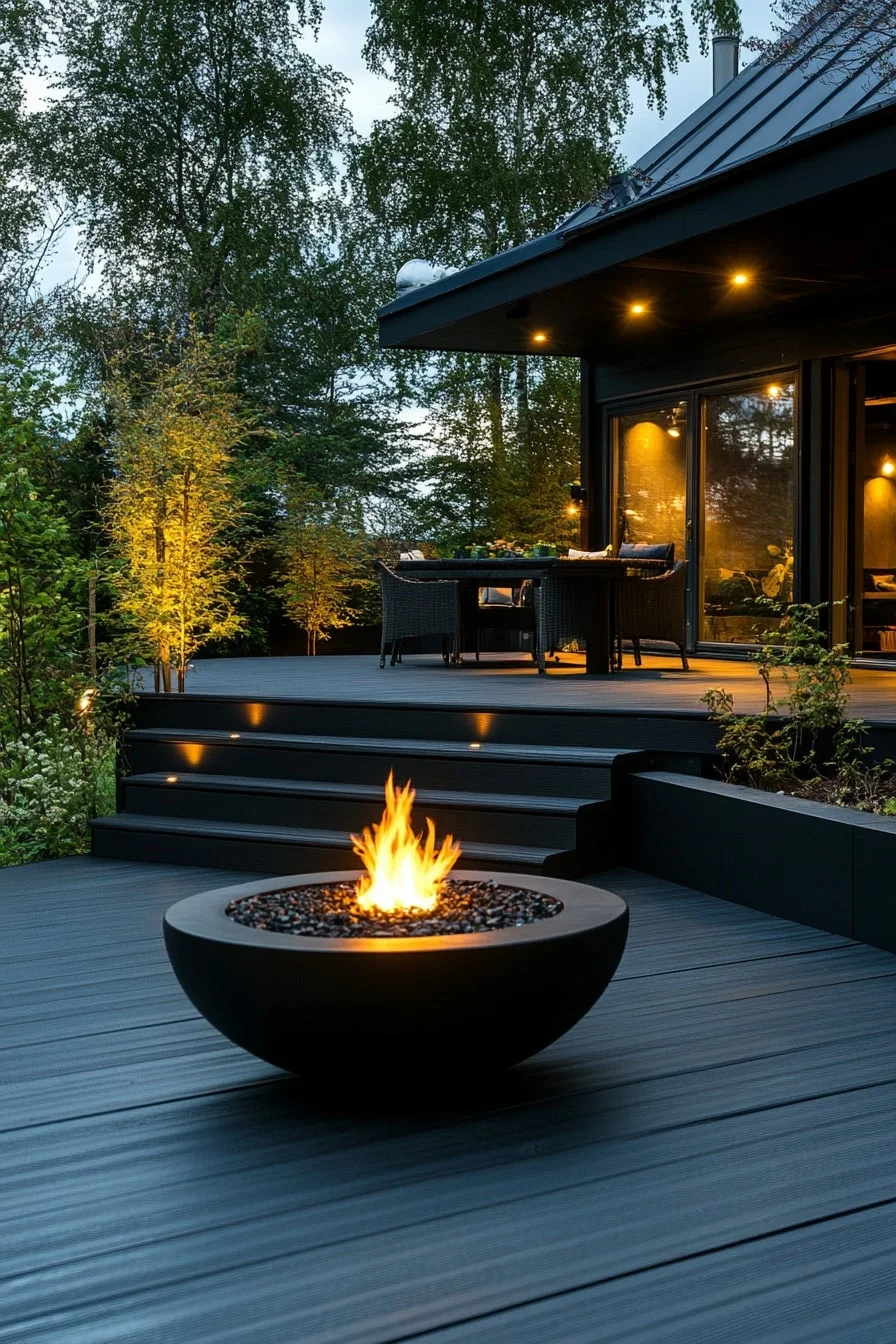 Black Deck with Fire Pit Center