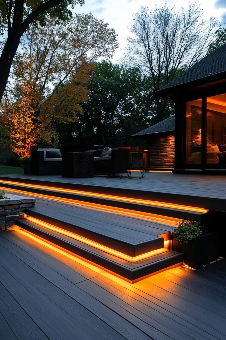 Black Deck with Warm Uplighting