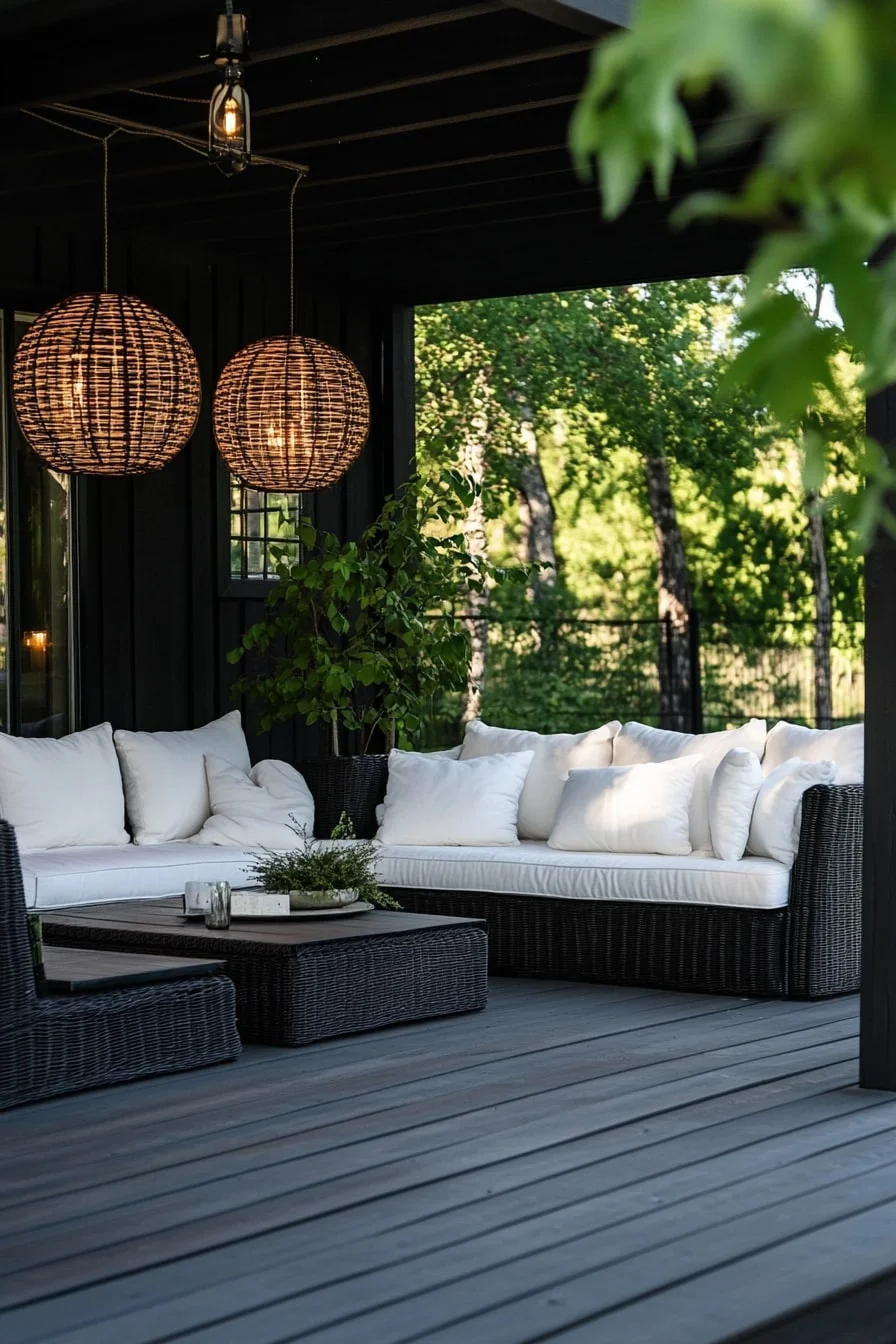 Black Deck with White Cushions
