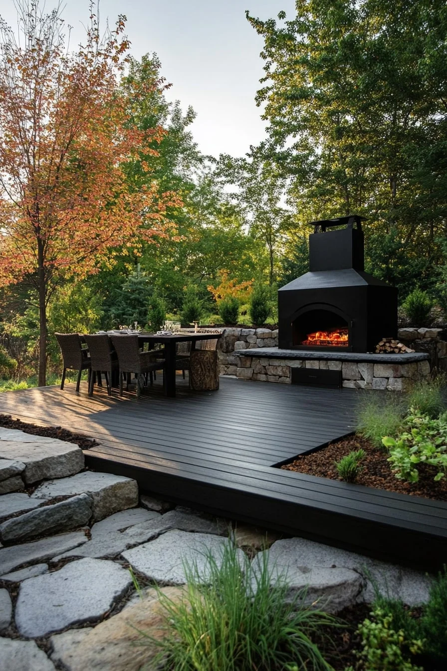 Black Deck with Wood-Fire Pizza Oven