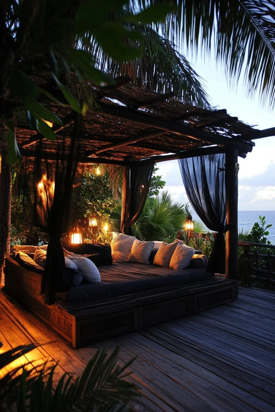 Black Decking with Canopy Bed Lounge