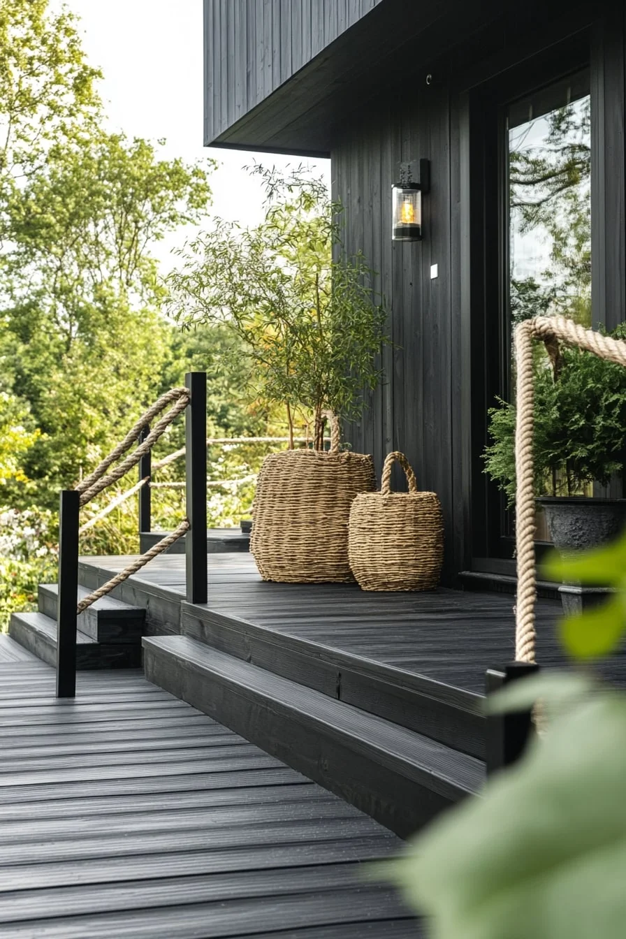 Black Decking with Rope Railing