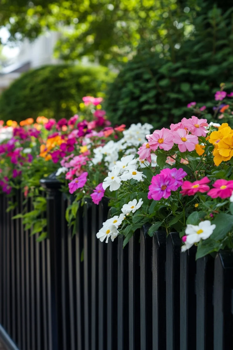 14. Black Fence with White Raised Flower Bed