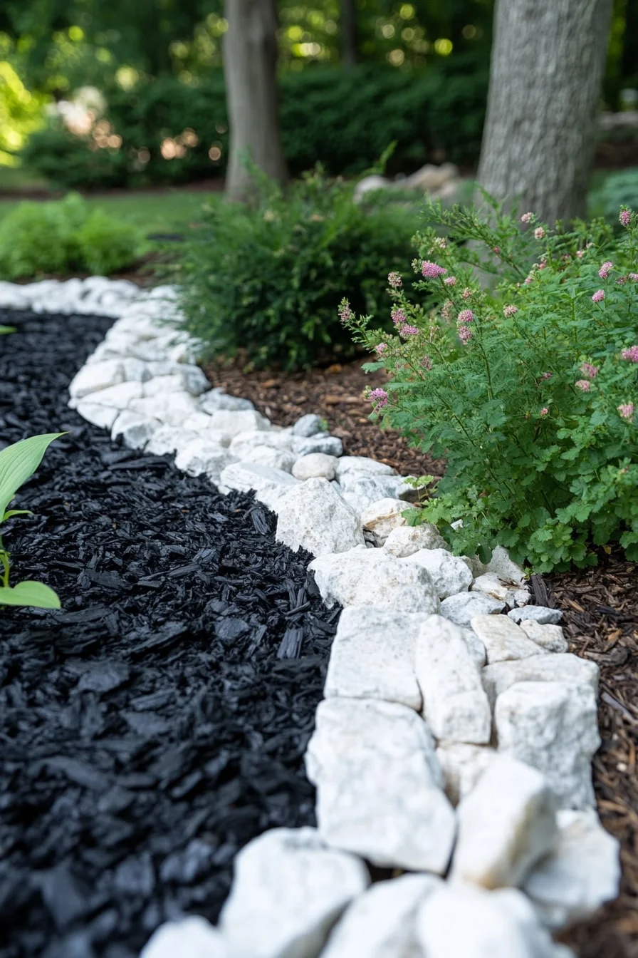 36. Black Mulch Border with White Stone Edge