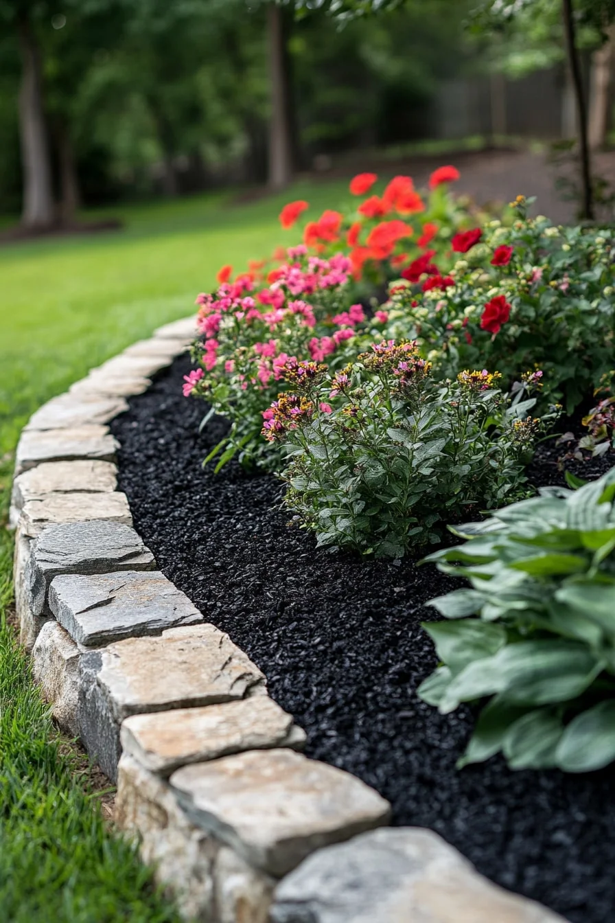 7. Black Mulch with Flat Stone Frame