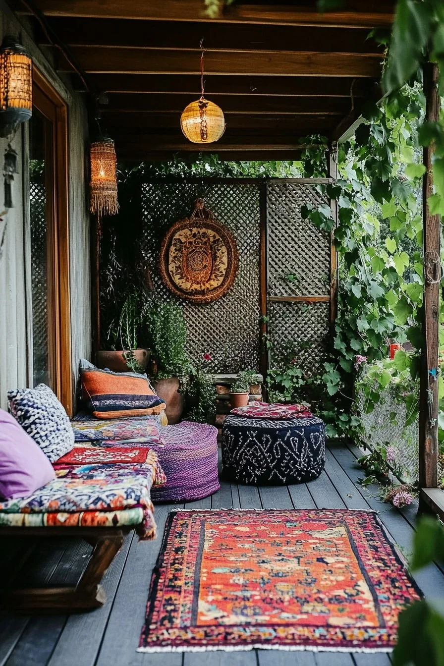 Boho Vibe Black Deck with Floor Cushions