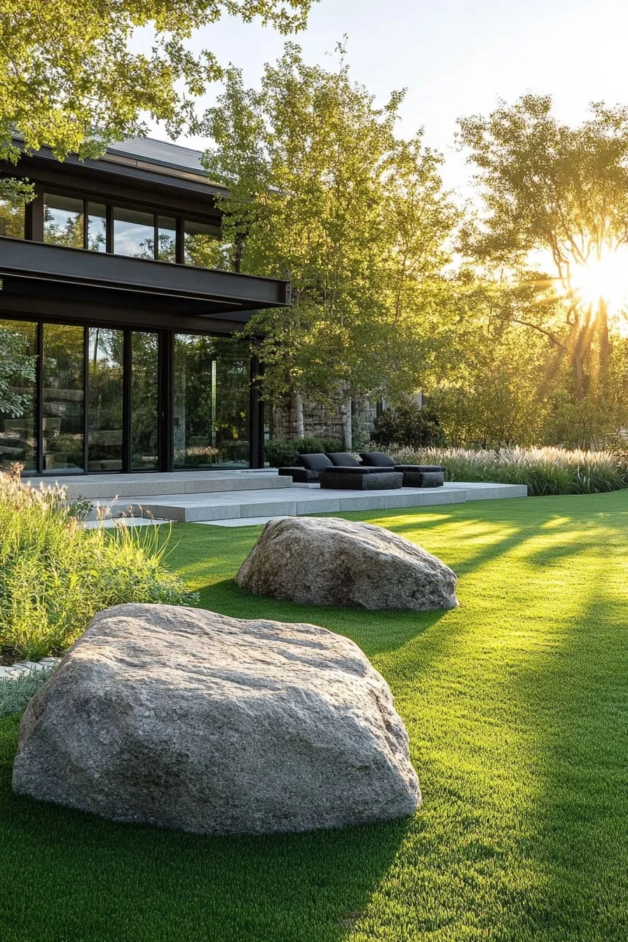 8. Boulder Seating Area in a Woodland Garden
