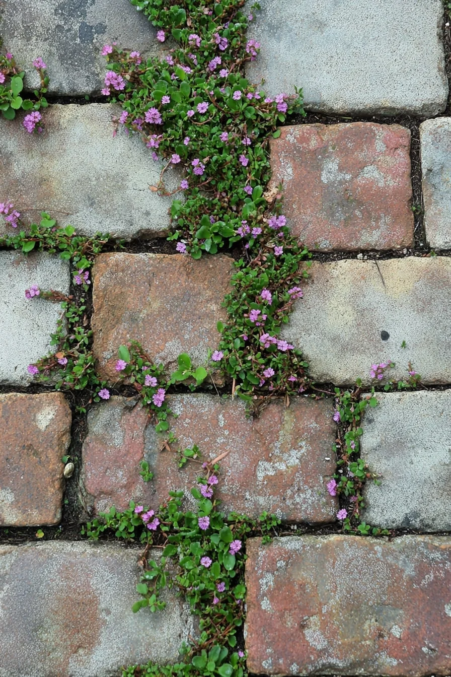 9. Brick Lawn Edge with Ground Cover Plants