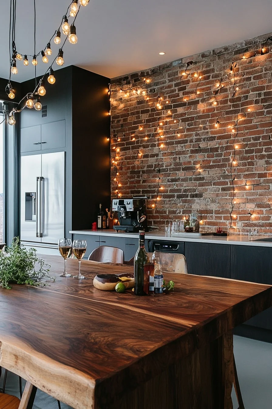 14. Brick Wall With String Lights
