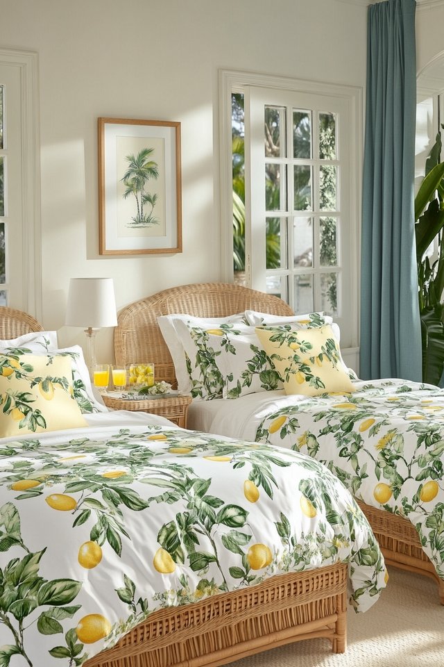 Bright Twin Bedroom Inspired by Tropical Elegance