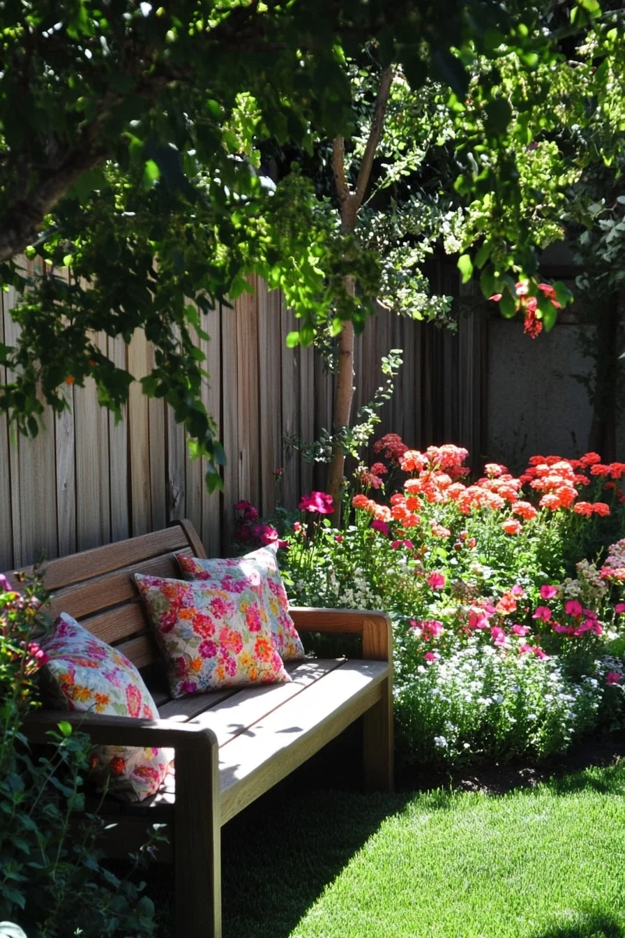 10. Built-In Bench with Raised Bed Backing Fence
