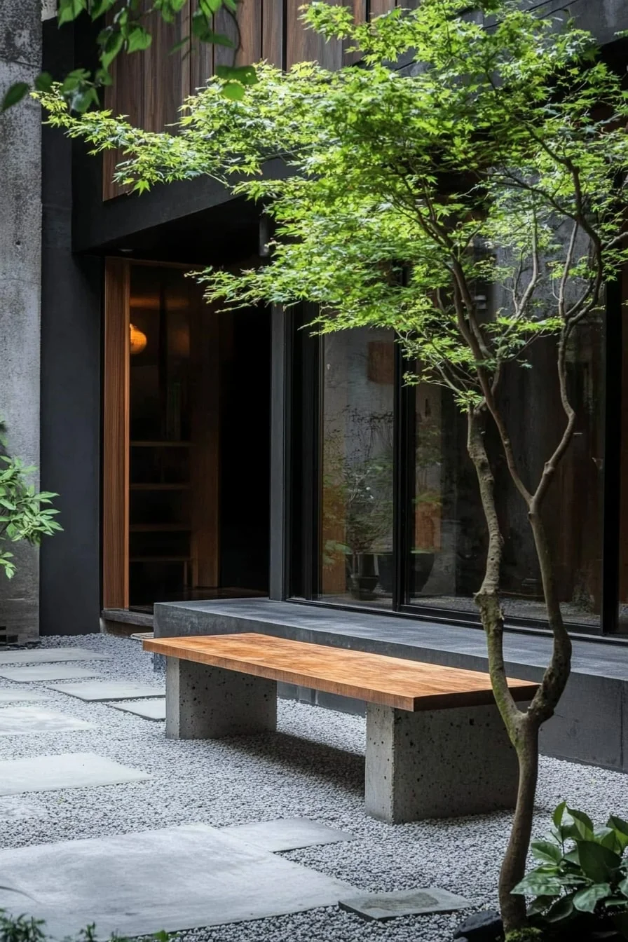 Built-in Concrete Benches with Wood Accents