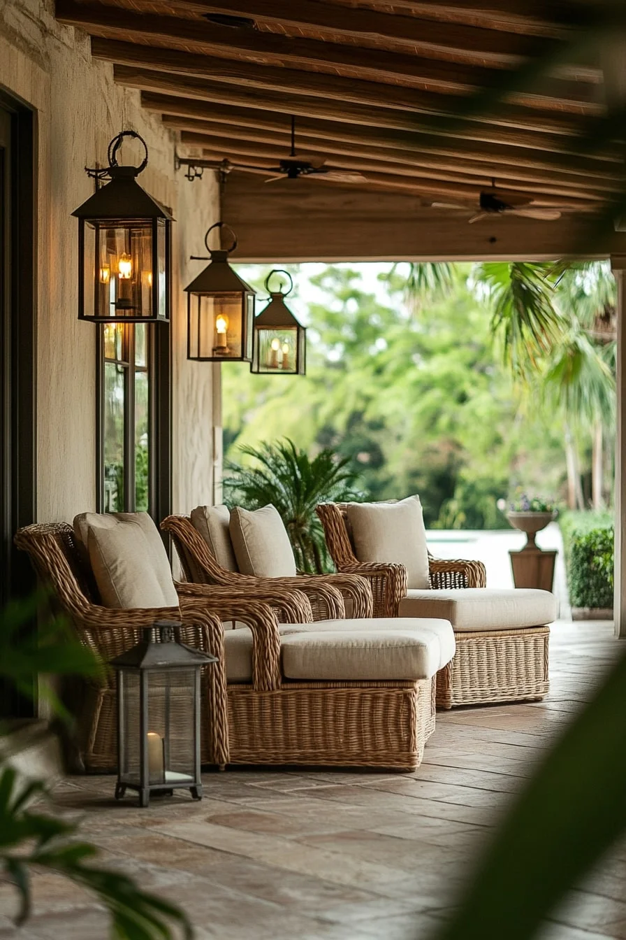 Caned Armchairs with Cushions