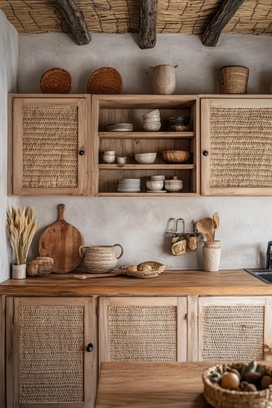 12. Caned Cabinet Doors and Woven Accents
