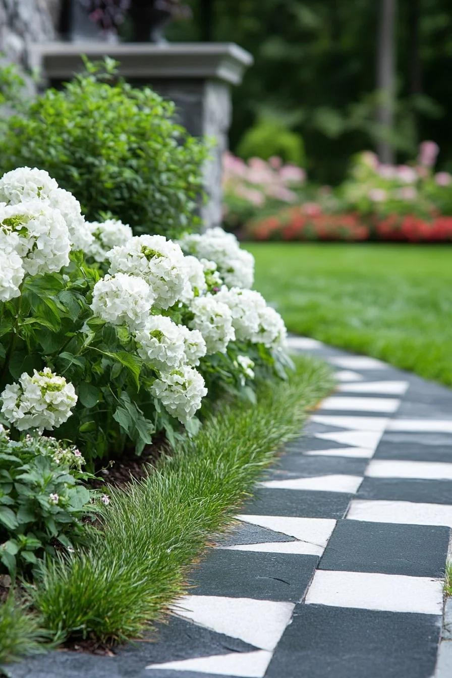 24. Checkerboard Stone and Grass Border