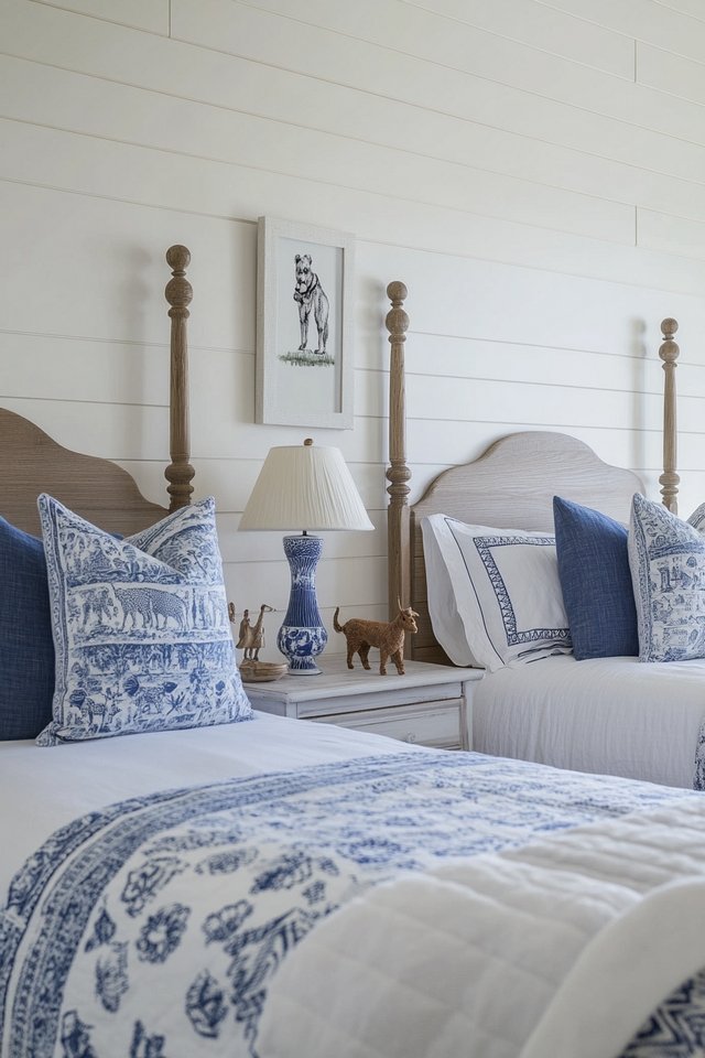 Classic Twin Bedroom with Nautical Blue Accents