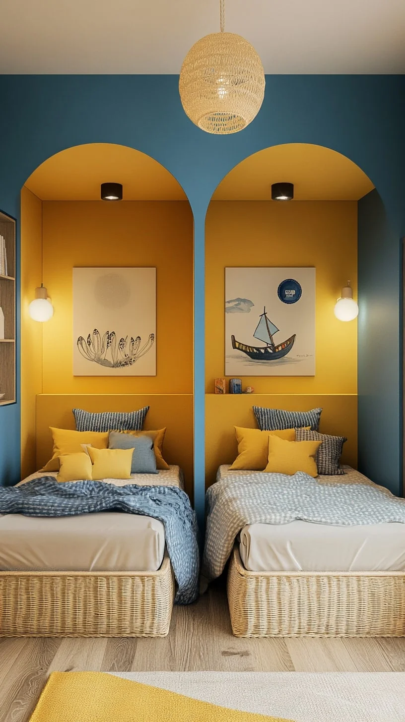 Color-Zoned Twin Bedrooms