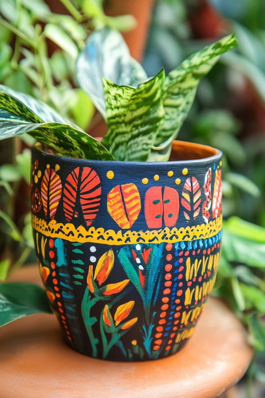 Colorful Painted Clay Pots in Patterns
