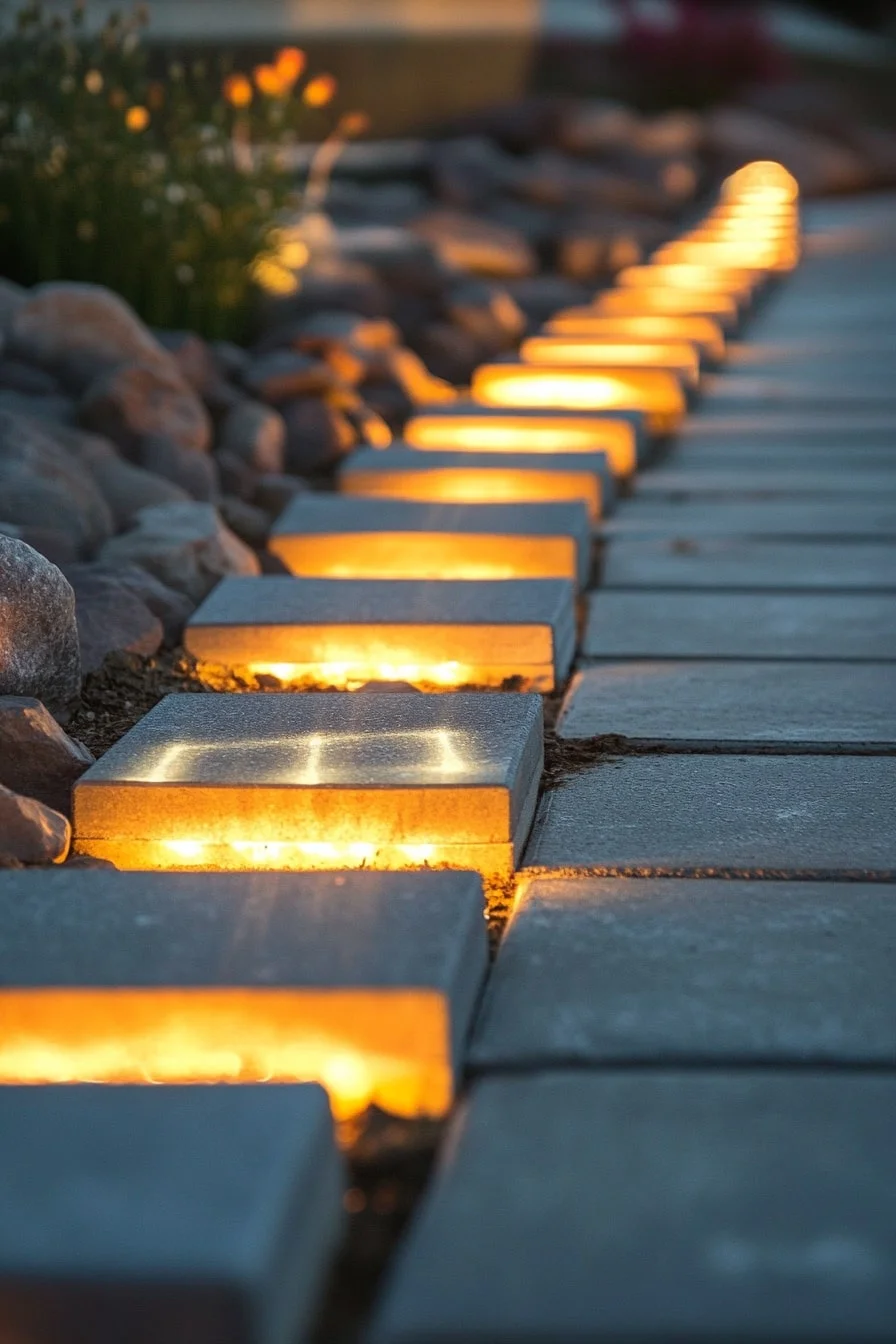 32. Concrete Block Border with Lighting