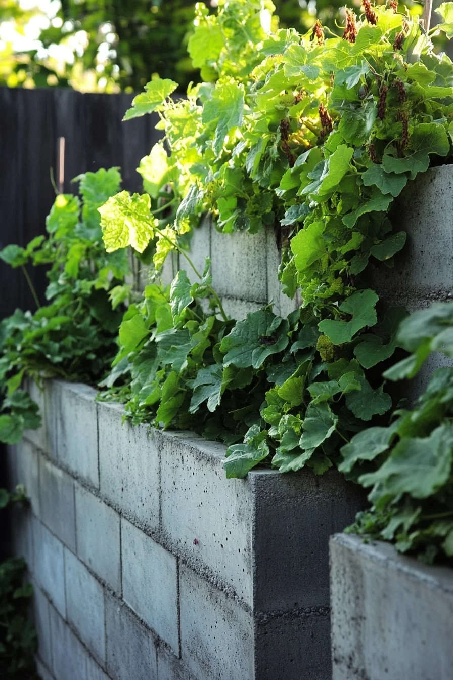 18. Concrete Block Raised Bed with Fence Climber