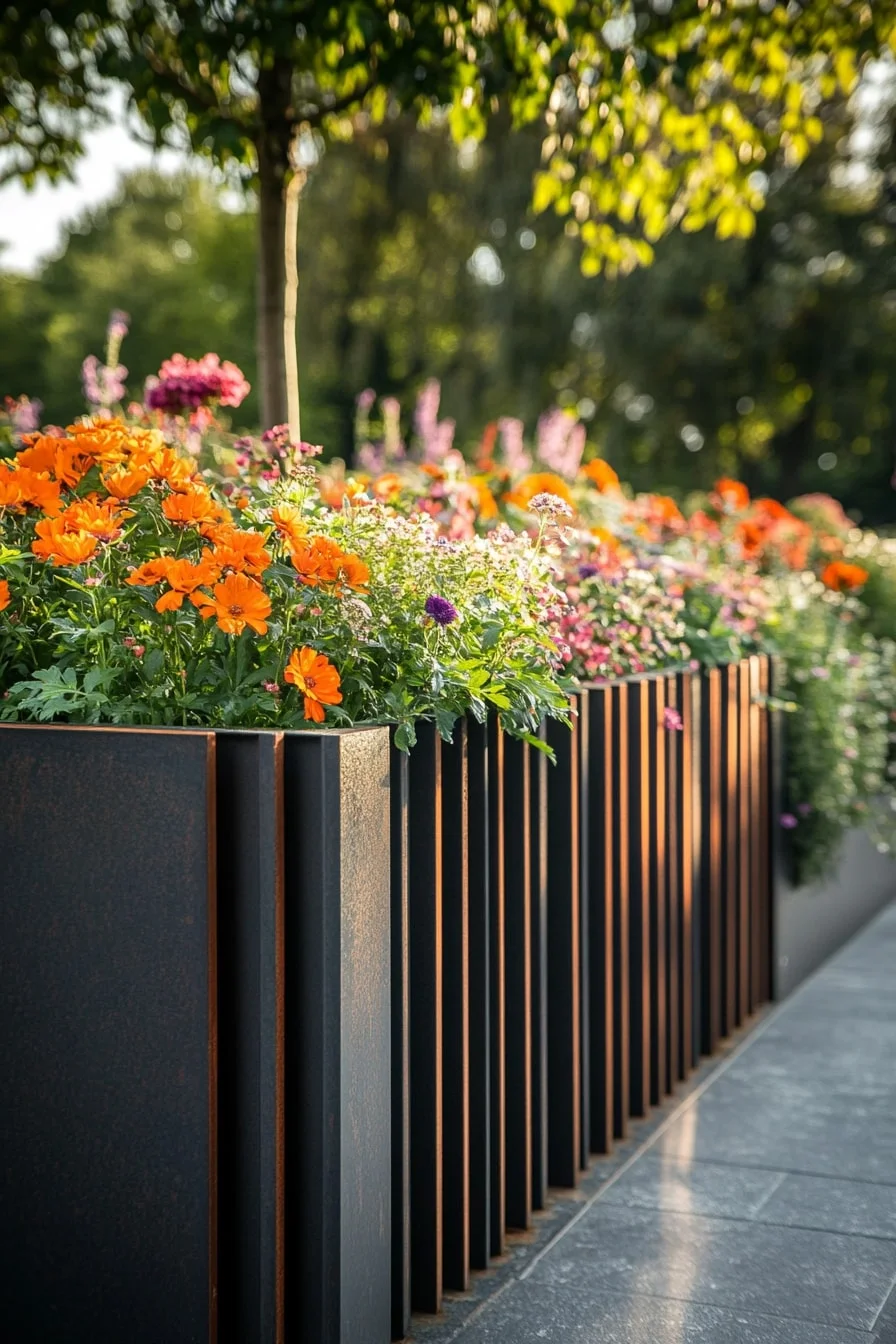 4. Corten Steel Raised Bed with Minimalist Fence